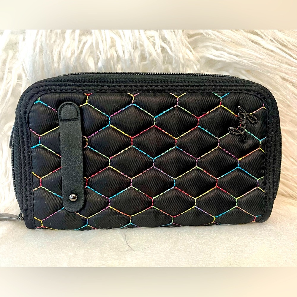 Lug Tram Zip Wallet Black Rainbow Stitch